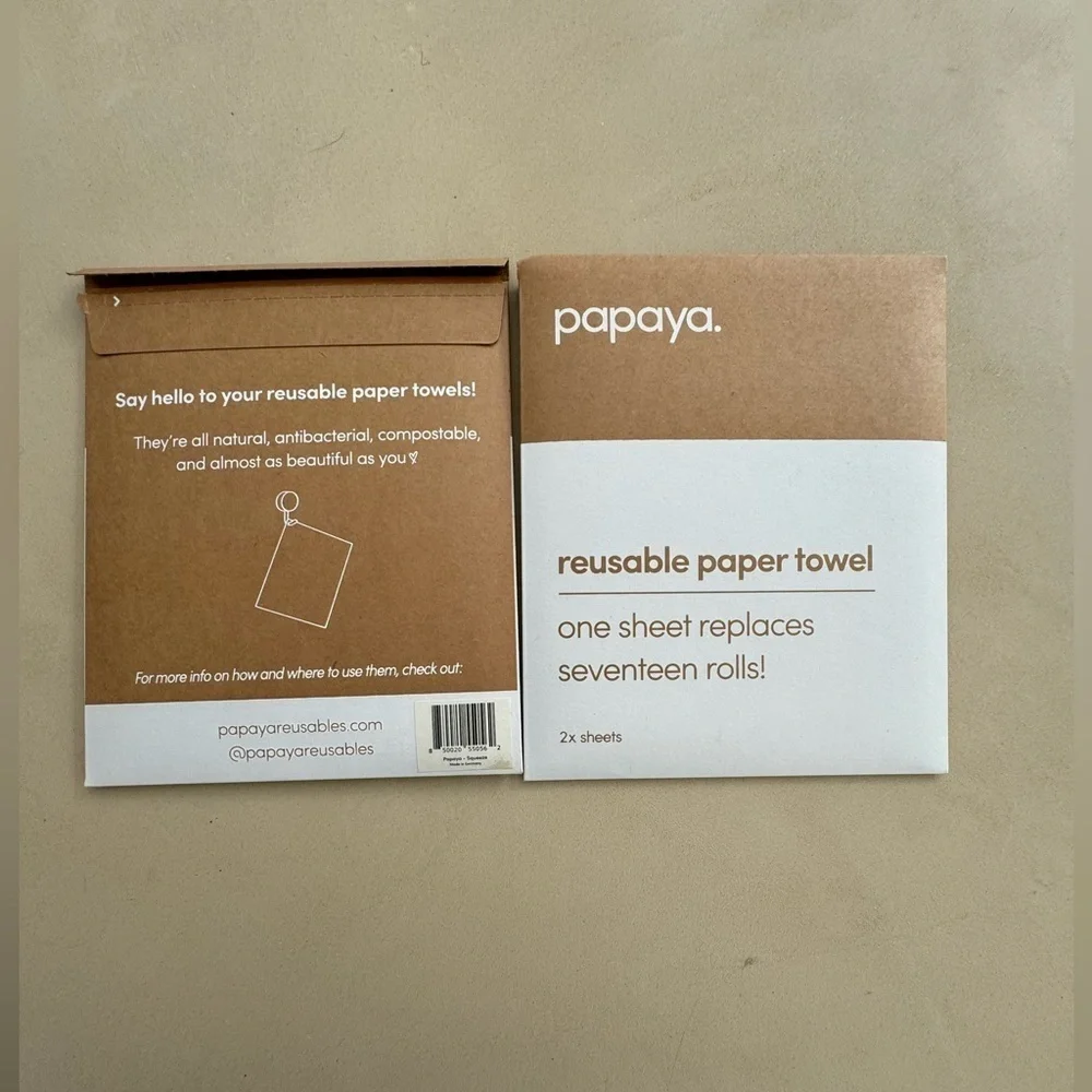 Papaya NWT reusable dish clothes/paper towels 4 sheets , 2 hooks, I Xmas card